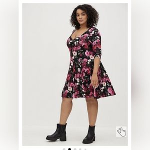 Torrid Mini Super Soft Skater Dress Black and Pink Floral
